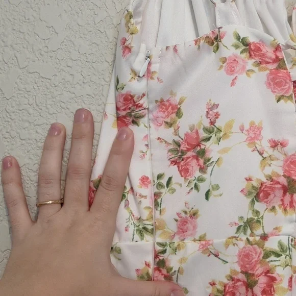 Parthea white pink floral sleeveless basque waist lace up thigh slit maxi dress - Picture 13 of 14